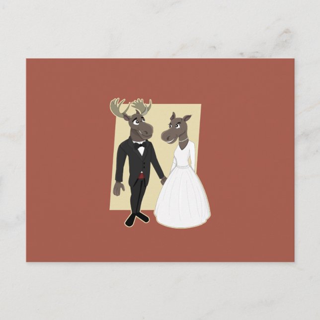 Carte Postale Drôle Caricature du Mariage d'orignal (Devant)