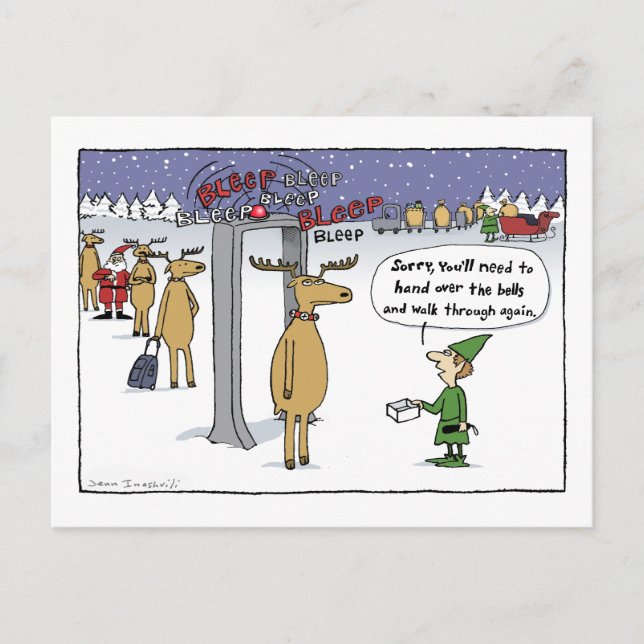 Carte Postale Drôle Cartoon de Noël "Sleigh Security" (Devant)