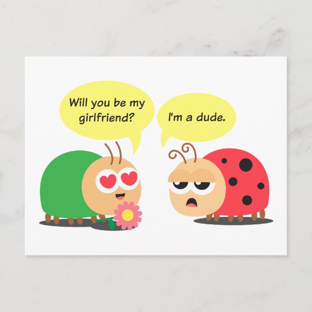 Carte Postale Drôle Cartoon - Le scarabée a pris Ladybug comme u (Devant)
