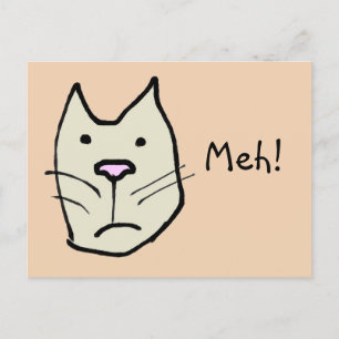 Carte Postale Drôle chat de dessin animé avec apathie dit Meh