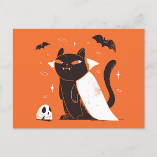 Carte Postale Drôle chat noir Vampire pour Halloween