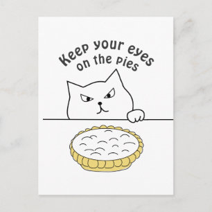 Carte Postale Drôle chat sournois après la tarte à la crème