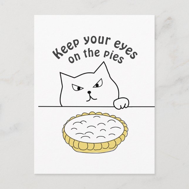 Carte Postale Drôle chat sournois après la tarte à la crème (Devant)