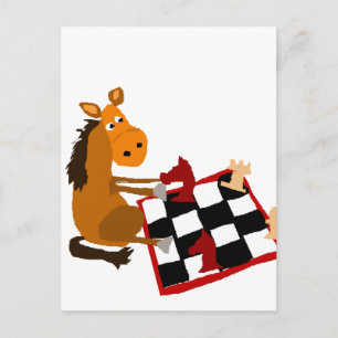 Carte Postale Drôle Cheval Jouer aux échecs Art Original