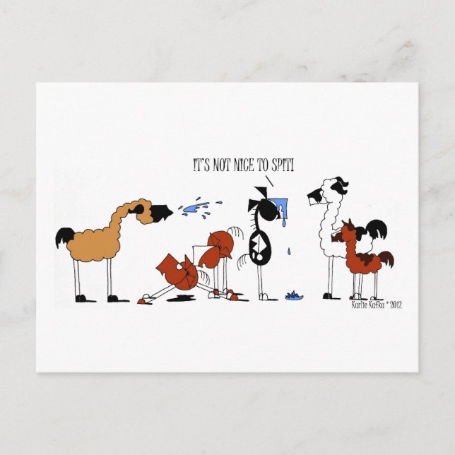 Carte Postale Drôle Cheval & Llama Cartoon (Devant)