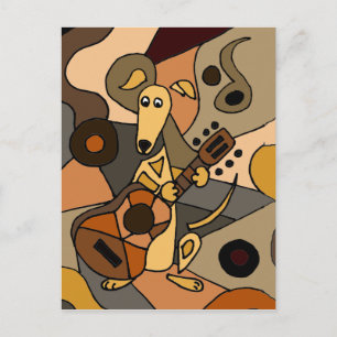 Carte Postale Drôle Chien Greyhound Jouant Guitare Abstrait