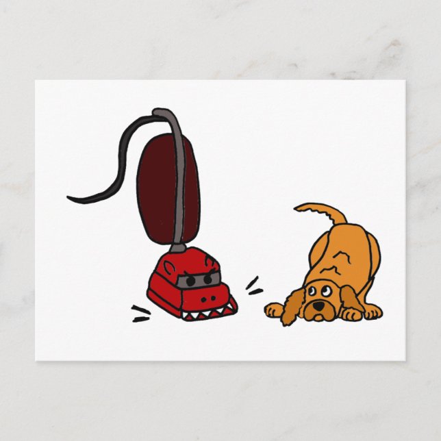 Carte Postale Drôle chien peur du nettoyeur à vide (Devant)