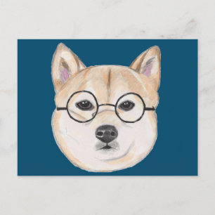 Carte Postale Drôle Chien Shiba Inu avec lunettes Hipster