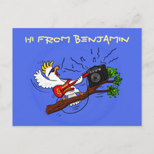 Carte Postale Drôle cockatoo jouant de la guitare rock dessin an