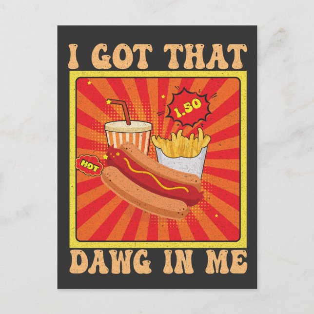 Carte Postale Drôle de bande dessinée Combo Hot Dogs J'ai ce chi (Devant)