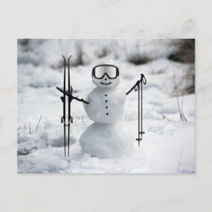 Carte Postale Drôle de bonhomme de neige de Noël de ski saisonni