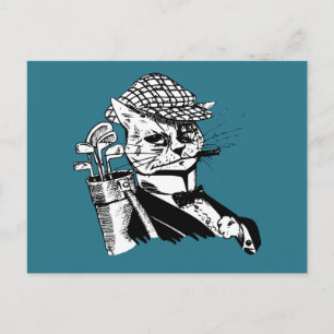 Carte Postale drôle de chat de golf