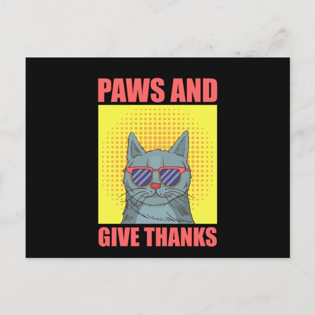 Carte Postale Drôle de chat de Thanksgiving Pattes et rendre grâ (Devant)