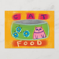 Carte postale drôle de chat - Nourriture pour chat