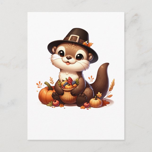 Carte Postale Drôle de loutre amie reconnaissante pour Thanksgiv (Devant)