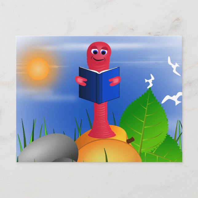 Carte postale drôle de ver de bibliothèque mignon (Devant)