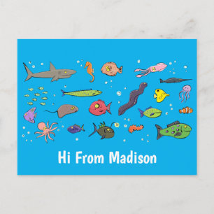 Carte Postale Drôle des créatures marines dessin motif