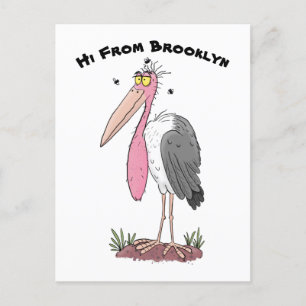 Carte Postale Drôle dessin animé de cigogne en marabou