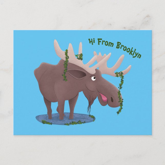Carte Postale Drôle dessin animé d'orignal heureux (Devant)