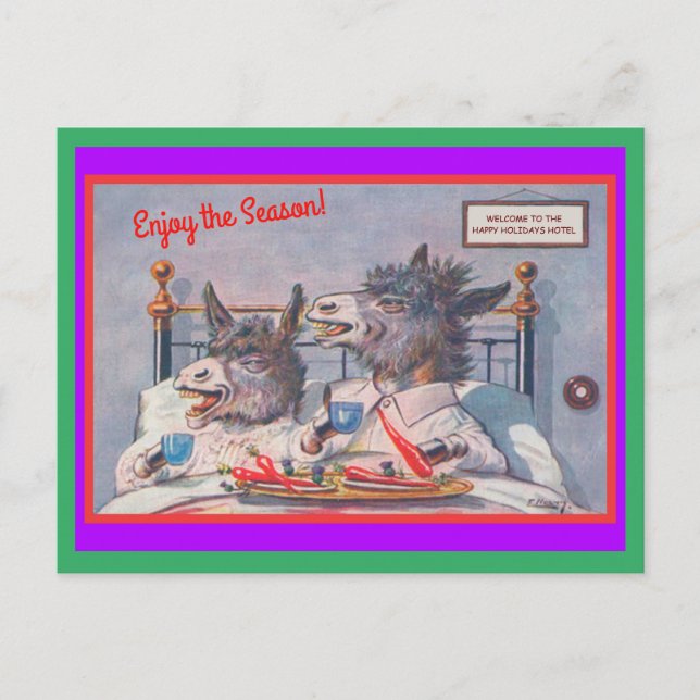 Carte Postale Drôle Donkeys Petit-déjeuner en Bonnes Fêtes d'hôt (Devant)