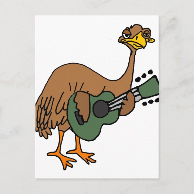 Carte Postale Drôle Emu Bird Jouer de la guitare Cartoon (Devant)