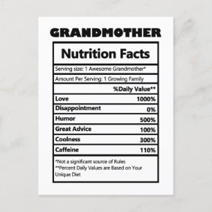 Carte postale drôle faits nutritionnels grand-mère