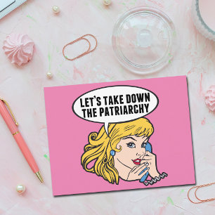 Carte Postale Drôle Fille Féministe Rétro Pop Art Rose Politique