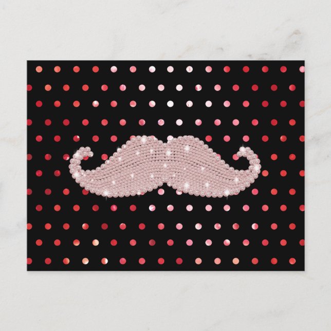 Carte Postale Drôle fille rose boule Moustache Motif Pois (Devant)