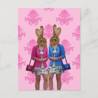 Carte Postale Drôle filles lapin allant faire des courses