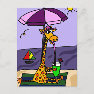 Carte Postale Drôle Giraffe à la plage
