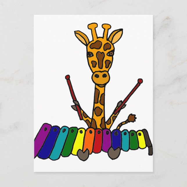 Carte Postale Drôle Giraffe Jouer Xylophone Cartoon (Devant)