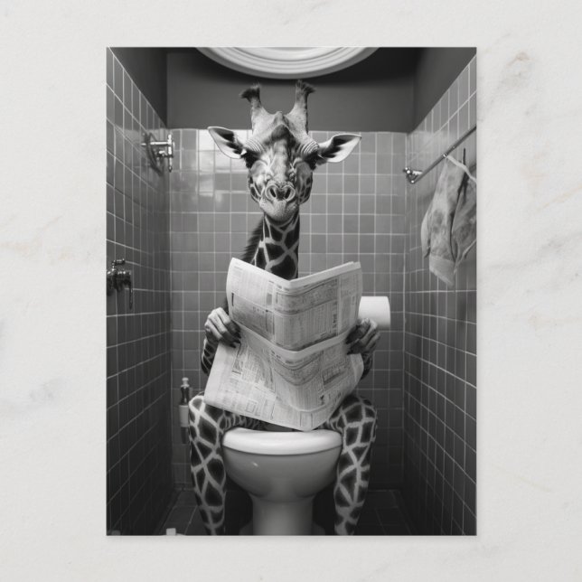 Carte Postale Drôle Giraffe sur les Toilettes (Devant)