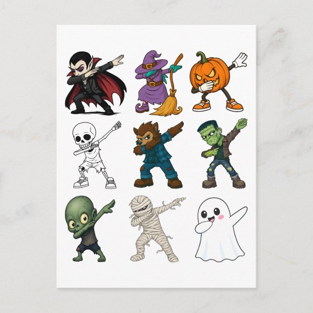 Carte Postale Drôle Halloween caractères Dabbing (Devant)