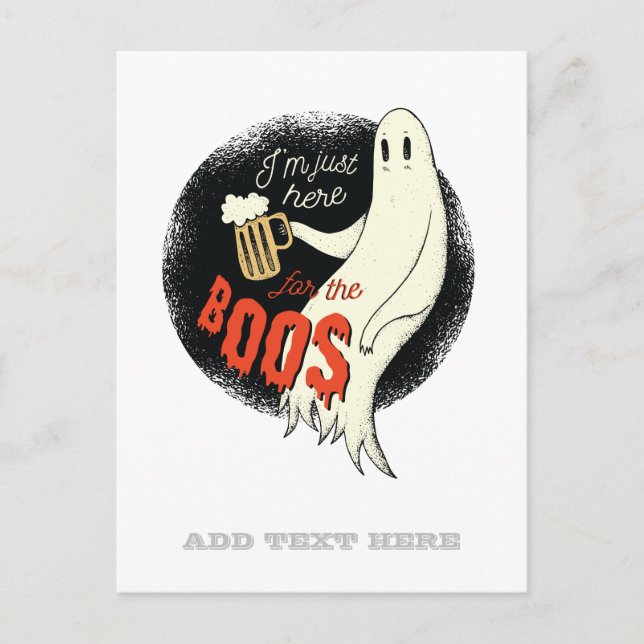 Carte Postale Drôle Halloween GHOST BIÈRE Juste ici pour le BOOS (Devant)