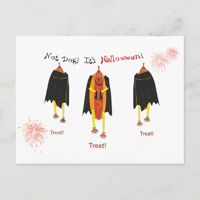 Carte Postale Drôle Halloween Vampire Hot Dogs Trick ou Treat (Devant)