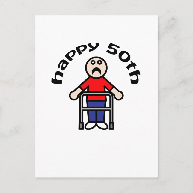 Carte Postale Drôle, "Happy 50th" Mens Walker (Devant)