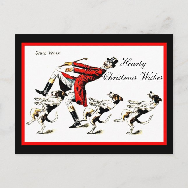 Carte Postale Drôle homme Chiens Top Hat Monocle Cake Walk exemp (Devant)