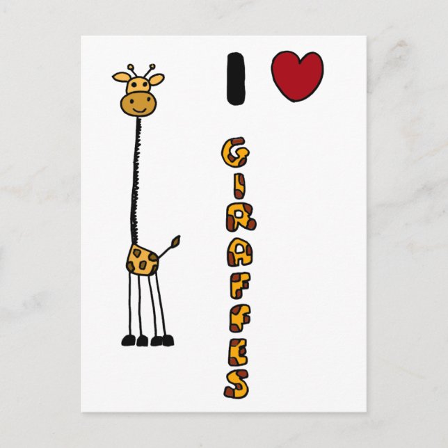 Carte Postale Drôle I Love Giraffes dessin animé (Devant)