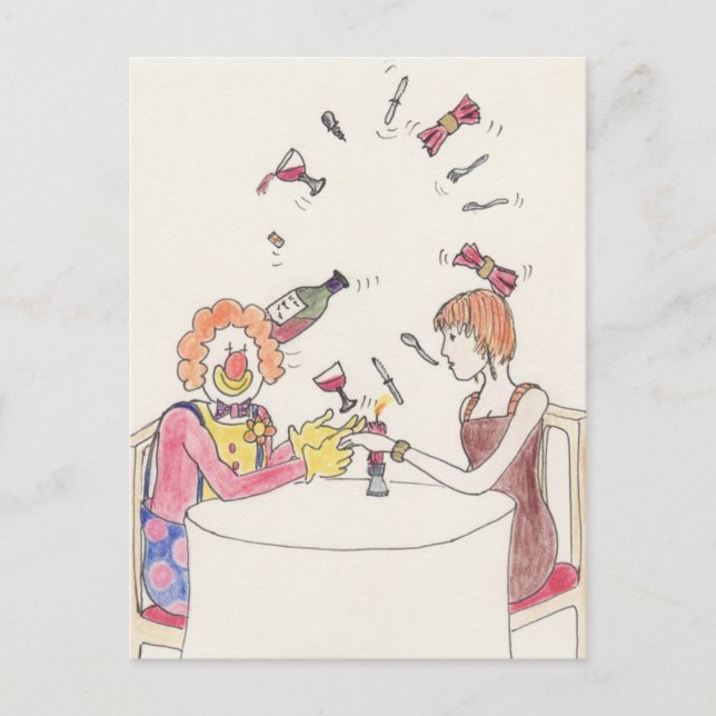 Carte Postale Drôle Jonglage Clown Cartoon Art mignon Amour Humo (Devant)
