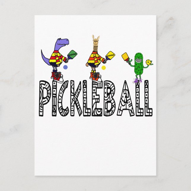 Carte Postale Drôle Joueurs de Pickleball Animaux Cartoon (Devant)