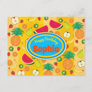 Carte Postale Drôle joyeux anniversaire coloré étiquette de frui