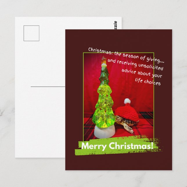 Carte Postale Drôle Joyeux Noël Turtle Conseil non sollicité (Devant / Derrière)