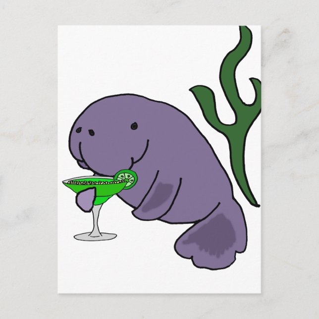 Carte Postale Drôle Manatee Boire Margarita Cartoon (Devant)