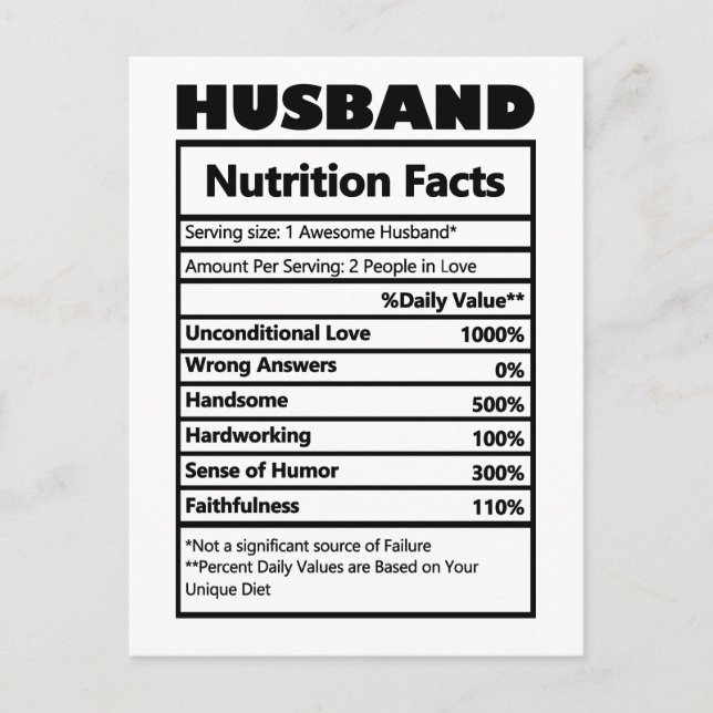 Carte Postale Drôle Mari Nutrition Facts Plaisanteries (Devant)