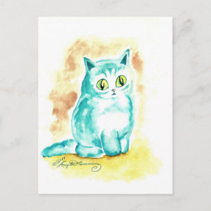 Carte Postale Drôle Mat gras Bleu Chat