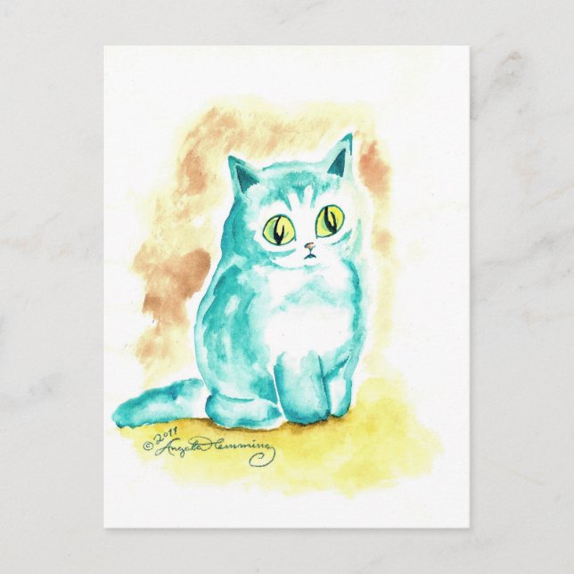 Carte Postale Drôle Mat gras Bleu Chat (Devant)