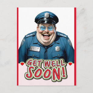 Carte Postale drôle message de bon rétablissement Officier