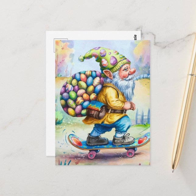 Carte Postale Drôle mignon Gnome de Pâques (Devant/Arrière en situation)