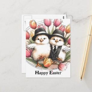 Carte Postale Drôle mignon poussins de Pâques Vintages