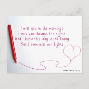 Carte Postale Drôle Miss You Poème sur l'amour et les combats